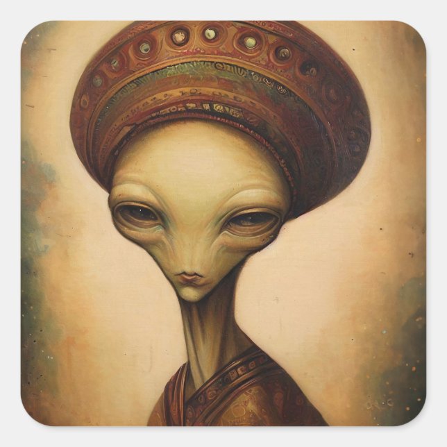 Sticker Carré Portrait Alien antique (Devant)
