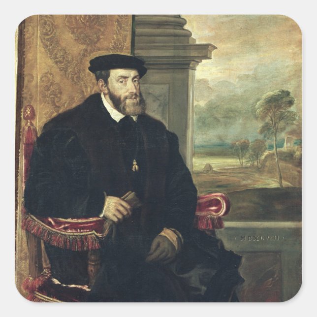 Sticker Carré Portrait assis de l'empereur Charles V 1548 (Devant)