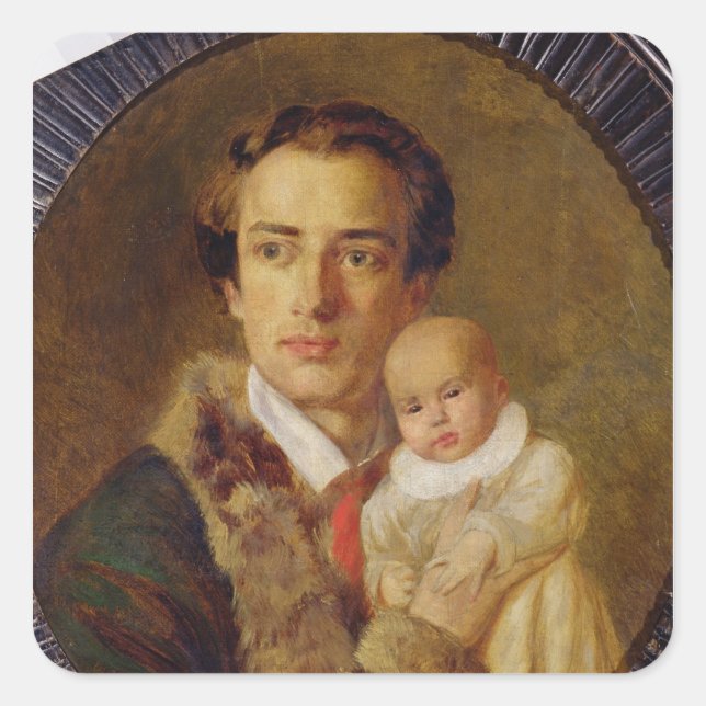 Sticker Carré Portrait d'Alexandre Herzen avec son fils, 1840 (Devant)