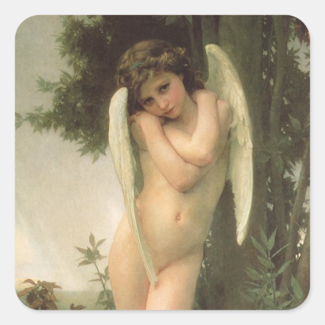 Sticker Carré Portrait d'ange de Cupidon par Bouguereau (Devant)