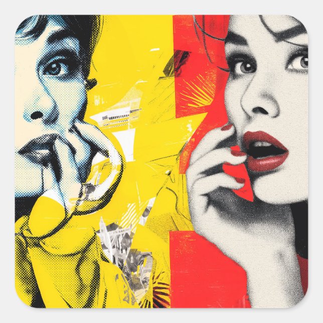 Sticker Carré Portrait d'art pop double  (Devant)