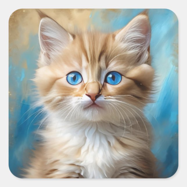 Sticker Carré Portrait de chat adorable (Devant)