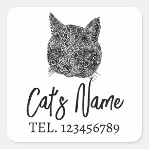 Sticker Carré Portrait de chat ornemental noir et blanc