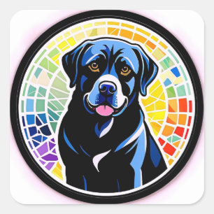 Sticker Carré Portrait de chien coloré dans un cercle de mosaïqu