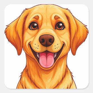 Sticker Carré Portrait de chien de dessin animé Golden Retriever