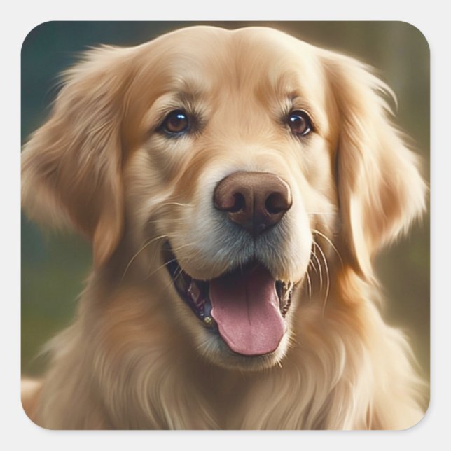 Sticker Carré Portrait de chien Golden Retriever (Devant)