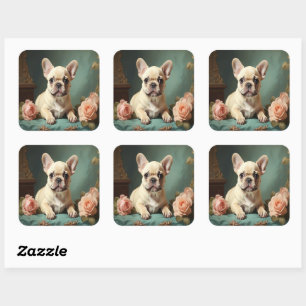 Sticker Carré Portrait de chiot adorable vieux bulldog français