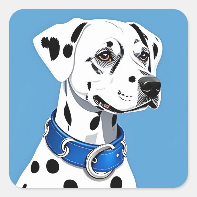 Sticker Carré Portrait de Dalmatien avec collier bleu (Devant)