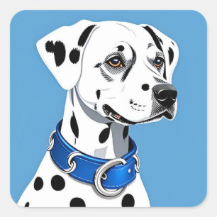 Sticker Carré Portrait de Dalmatien avec collier bleu