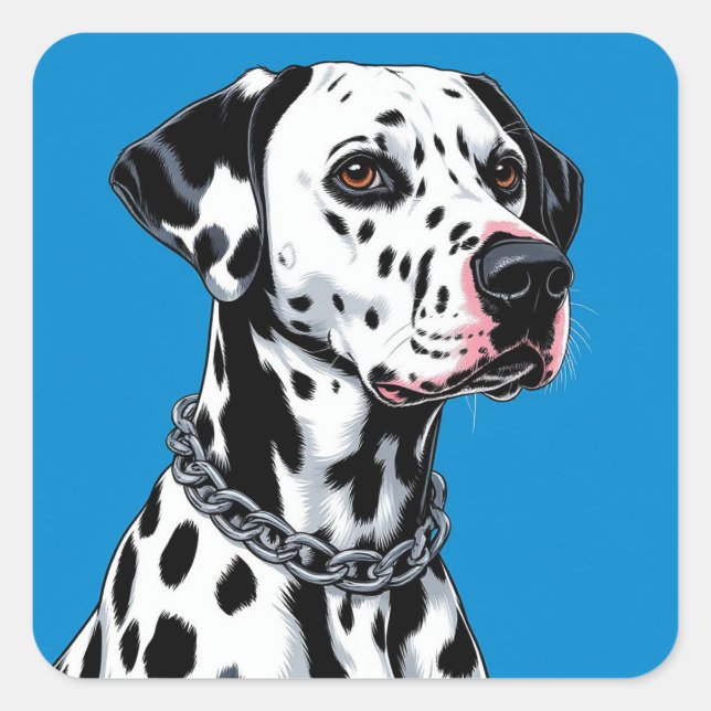 Sticker Carré Portrait de Dalmatien sur fond bleu (Devant)