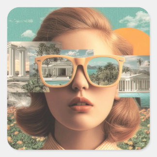 Sticker Carré Portrait de femme surréaliste avec des lunettes de