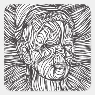 Sticker Carré Portrait de Frida Kahlo Lines