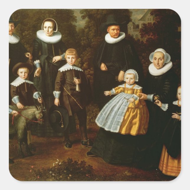 Sticker Carré Portrait de groupe de trois générations (Devant)