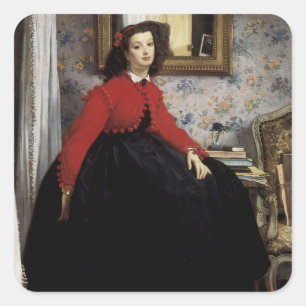Sticker Carré Portrait de Jeune Femme en Veste