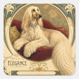 Sticker Carré Portrait de lévrier afghan Art Nouveau
