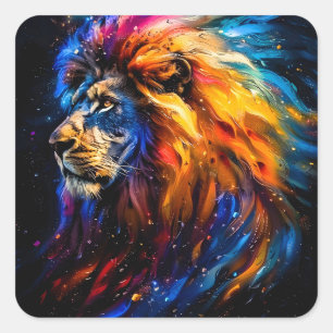 Sticker Carré Portrait de lion abstrait de faune cosmique
