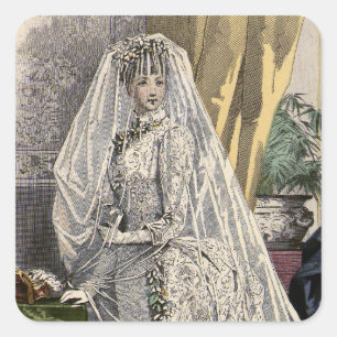 Sticker Carré Portrait de mariage vintage, Mariée victorienne