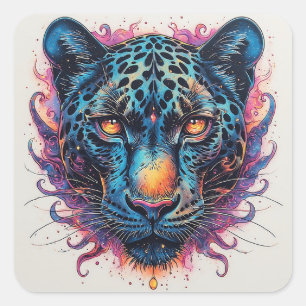 Sticker Carré Portrait de panthère avec des éléments abstraits e