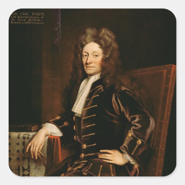 Sticker Carré Portrait de Sir Christopher Wren 1711 (Devant)