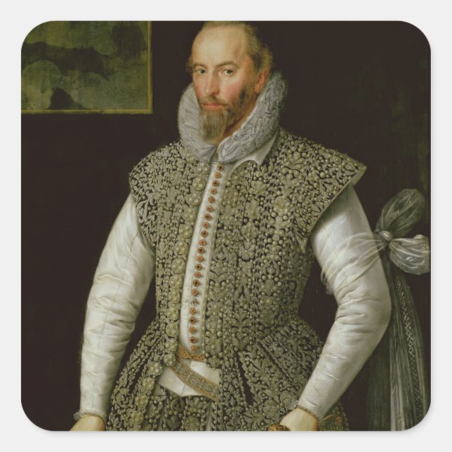 Sticker Carré Portrait de Sir Walter Raleigh, 1598 (Devant)