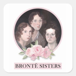 Sticker Carré Portrait de soeurs Bronte avec roses roses roses