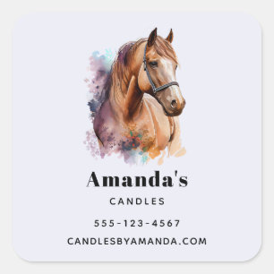 Sticker Carré Portrait de tête de cheval Brown dans Watercolor B