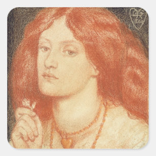 Sticker Carré Portrait d'Elizabeth Siddal (1834-62), 1860 (rouge