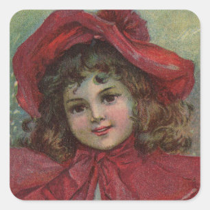 Sticker Carré Portrait d'enfant victorien de Noël avec un chapea