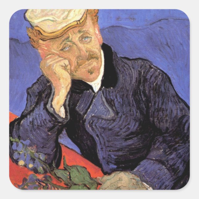 Sticker Carré Portrait du Docteur Gachet par Vincent van Gogh (Devant)