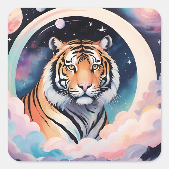 Sticker Carré Portrait d'un tigre dans l'espace (Devant)