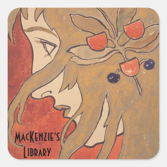 Sticker Carré Portrait d'une fille par Koloman Moser (Devant)