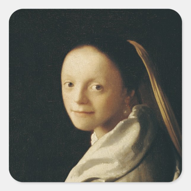 Sticker Carré Portrait d'une jeune femme, c.1663-65 (Devant)