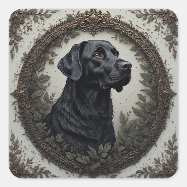 Sticker Carré Portrait élégant de Labrador noir (Devant)