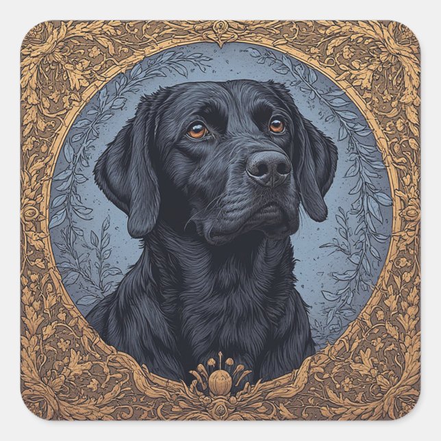 Sticker Carré Portrait élégant de Labrador noir (Devant)