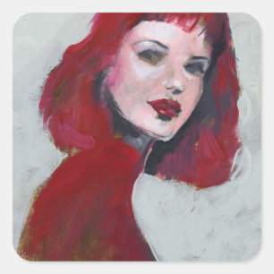 Sticker Carré Portrait Fem - Rouge