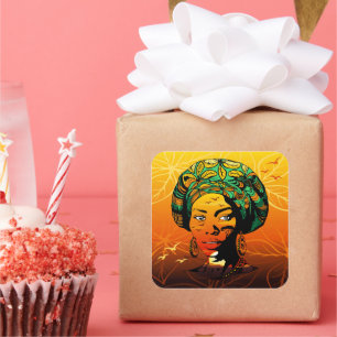 Sticker Carré Portrait féminin africain avec coucher de soleil