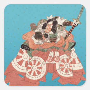 Sticker Carré Portrait japonais Vintage - Guerrier avec épée
