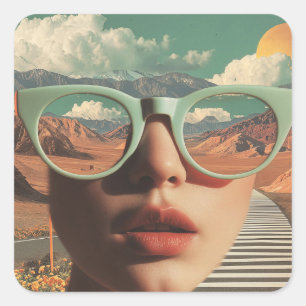 Sticker Carré Portrait surréaliste avec des lunettes reflétant l