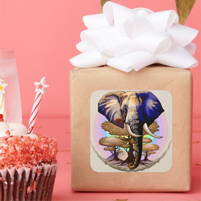 Sticker Carré Portrait surréaliste de l'éléphant africain (Fête)