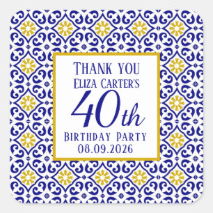 Sticker Carré Portugais Carreaux Bleu 40e anniversaire Méditerra