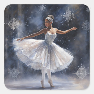 Sticker Carré Pose de ballet gracieuse de la reine de neige noir