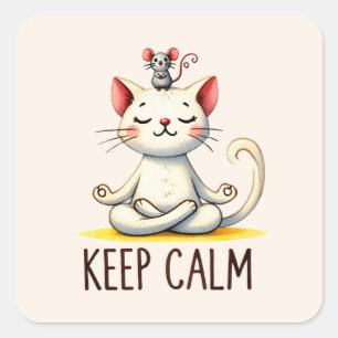 Sticker Carré Pose de Yoga Chat - Gardez Le Calme