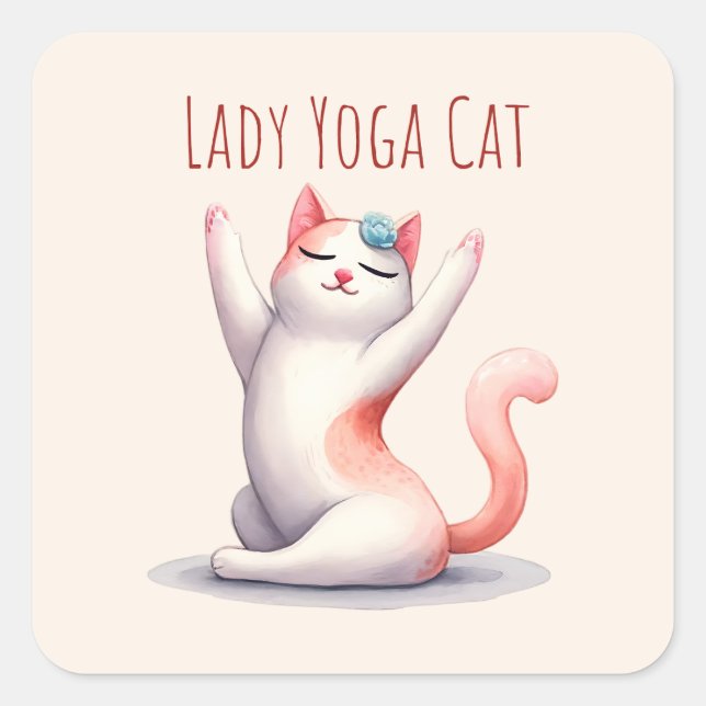 Sticker Carré Pose de Yoga Chat - Lady Yoga Chat (Devant)