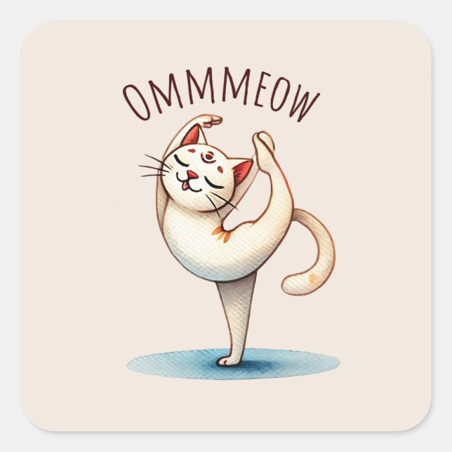 Sticker Carré Pose de Yoga de chat - Meow (Devant)