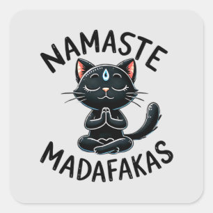 Sticker Carré Pose de Yoga de chat - Namaste Madafakas