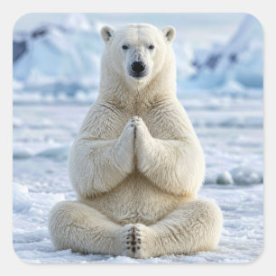 Sticker Carré Pose de yoga de l'ours polaire