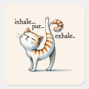 Sticker Carré Pose Yoga Chat - Inhale - Pur - Exhale