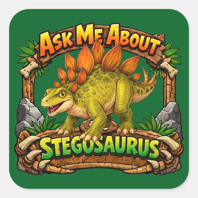 Sticker Carré Posez-moi des questions sur le Stégosaure | Autoco (Devant)