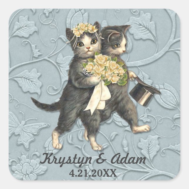 Sticker Carré Posh Cats Mariage bleu (Devant)