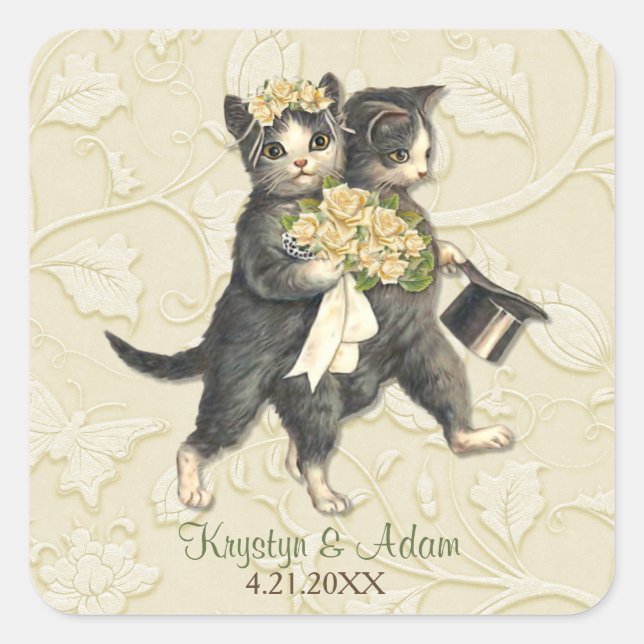 Sticker Carré Posh Chats Mariage Ivory (Devant)